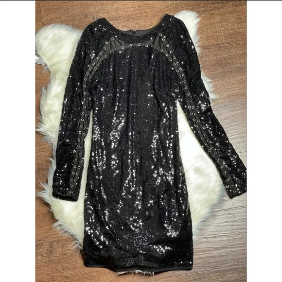 fashion nova long sleeve sequin dress Fashion Nova White Sequin Mesh Mini Dress V-Neck Long Sleeve Zip Size M